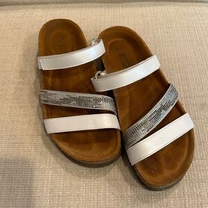 Naot White with Rhinestone Leather Columbus Sandals